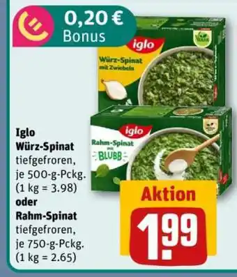 REWE Iglo Würz-Spinat oder Rahm-Spinat Angebot