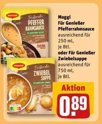 REWE Maggi Für Genießer Pfefferrahmsauce oder Für Genießer Zwiebelsuppe Angebot