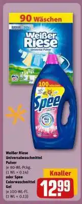 REWE Weißer Riese Universalwaschmittel Pulver oder Spee Colorwaschmittel Gel Angebot