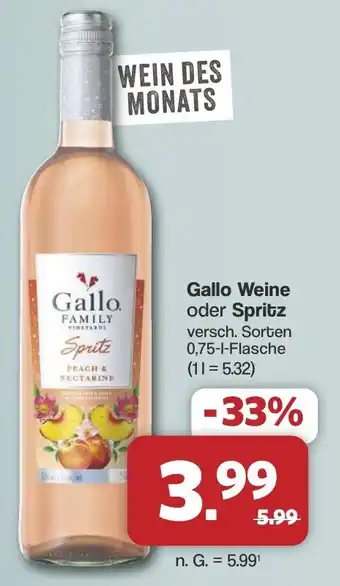 Famila Nord West Gallo Weine oder Spritz Angebot