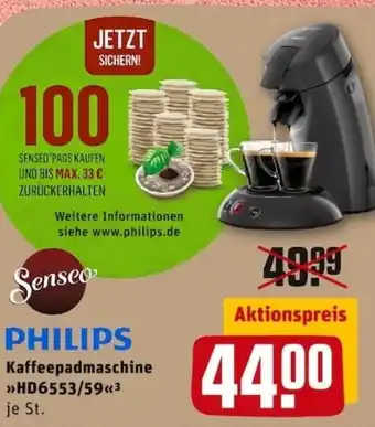 REWE City Senseo Philips Kaffeepadmaschine HD6553/59 Angebot