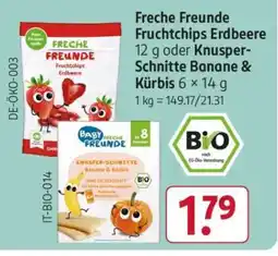 Rossmann Freche Freunde Fruchtchips Erdbeere 12 g oder Knusper-Schnitte Banane & Kürbis 6 x 14 g Angebot