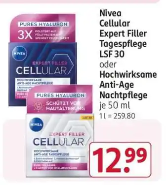 Rossmann Nivea Cellular Expert Filler Tagespflege LSF 30 oder Hochwirksame Anti-Age Nachtpflege Angebot