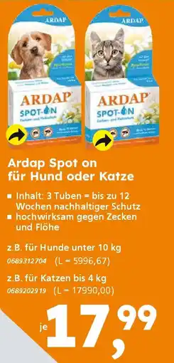 Globus Baumarkt Ardap Spot on für Hund oder Katze Angebot