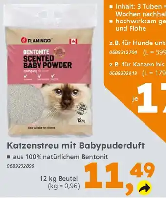 Globus Baumarkt FLAMINGO Katzenstreu mit Babypuderduft Angebot