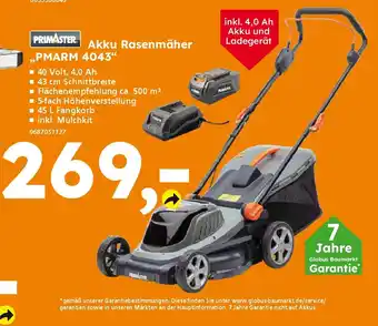 Globus Baumarkt PRIMASTER Akku Rasenmäher ,,PMARM 4043" Angebot