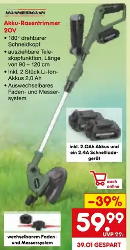 Netto Marken-Discount Brüder Mannesmann Werkzeuge Akku-Rasentrimmer Angebot