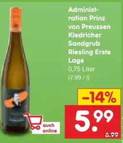 Netto Marken-Discount Prinz von Preussen Kiedricher Sandgrub Riesling Erste Lage Angebot