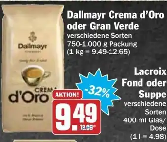 HIT Ullrich Dallmayr Crema d'Oro o. Gran Verde 750g-1kg Angebot