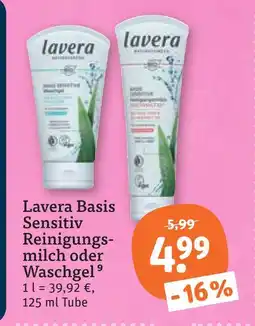 tegut Lavera basis sensitiv reinigungsmilch oder waschgel Angebot