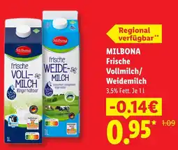 Lidl Milbona frische vollmilch/ weidemilch Angebot