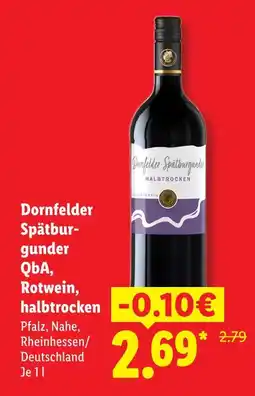 Lidl Dornfelder spätburgunder qba, rotwein, halbtrocken Angebot