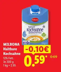 Lidl Milbona haltbare kochsahne Angebot