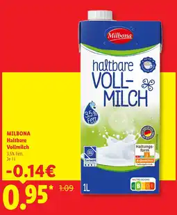 Lidl Milbona haltbare vollmilch Angebot