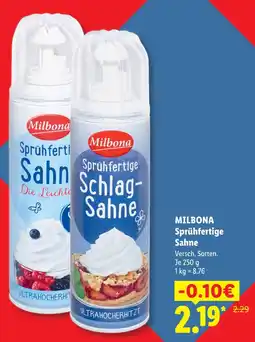 Lidl Milbona sprühfertige sahne Angebot