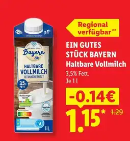 Lidl Ein gutes stück bayern haltbare vollmilch Angebot