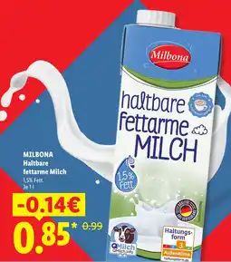 Lidl Milbona haltbare fettarme milch Angebot