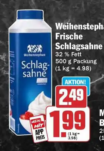 HIT Weihenstephan Frische Schlagsahne Angebot