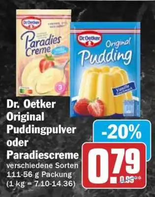 HIT Dr. Oetker Original Puddingpulver oder Paradiescreme Angebot
