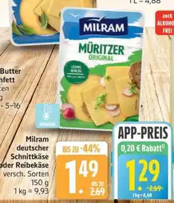Edeka Milram deutscher Schnittkäse oder Reibekäse Angebot
