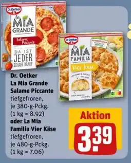 REWE Dr. Oetker La Mia Grande Salame Piccante oder La Mia Familia Vier Käse Angebot