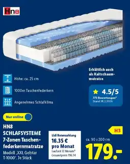 Lidl HN8 SCHLAFSYSTEME 7-Zonen Taschen- federkernmatratze Angebot