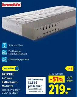 Lidl BRECKLE 7-Zonen Kaltschaum- Matratze Angebot