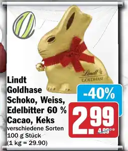 HIT Lindt Goldhase Schoko, Weiss, Edelbitter 60 % Cacao, Keks Angebot