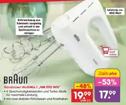 Netto Marken-Discount BRAUN Handmixer MultiMix 1 ,,HM 1110 WH" Angebot