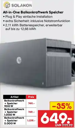 Netto Marken-Discount SOLAKON All-in-One Balkonkraftwerk Speicher Angebot