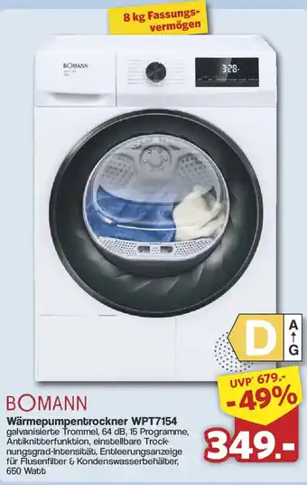 Famila Nord West BOMANN Wärmepumpentrockner WPT7154 Angebot