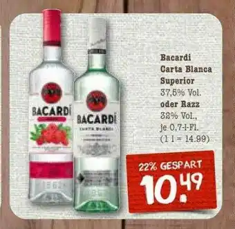 nahkauf Bacardi Carta Blanca Superior Oder Razz Angebot