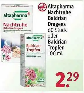 Rossmann Altapharma Nachtruhe Baldrian Dragees Oder Tropfen Angebot