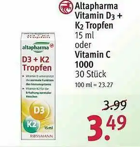 Rossmann Altapharma Vitamin D3 + K2 Tropfen Oder Vitamin C 1000 Angebot