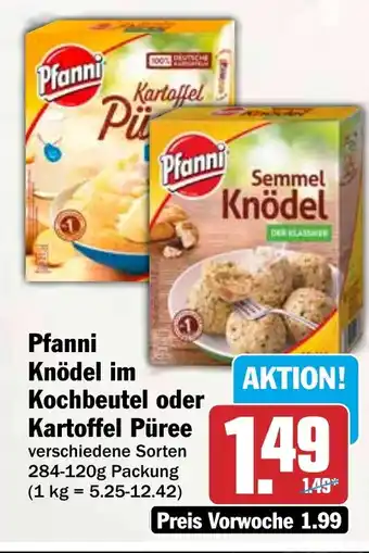 HIT Pfanni Knödel im Kochbeutel oder Kartoffel Püree Angebot