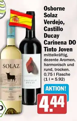 HIT Osborne Solaz Verdejo, Castillo Ducay Carinena DO Tinto Joven Angebot