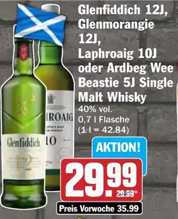 HIT Glenfiddich 12J, Glenmorangie 12J, Laphroaig 10J oder Ardbeg Wee Beastie 5J Single Malt Whisky Angebot