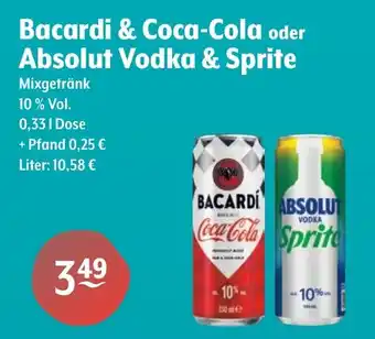 Getränke Hoffmann Bacardi & Coca-Cola oder Absolut Vodka & Sprite Angebot