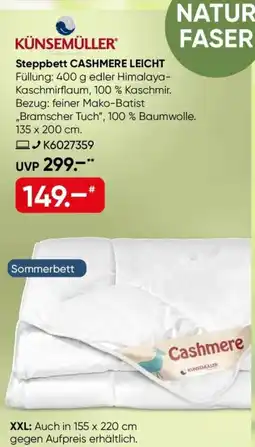Galeria KÜNSEMÜLLER Steppbett CASHMERE LEICHT Angebot