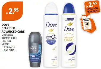 Müller DOVE 0% ODER ADVANCED CARE Deospray oder Roll-On Angebot