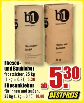 B1 Discount Baumarkt b1 Fliesen- u. Baukleber 25kg Angebot