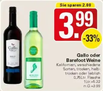 WEZ Gallo oder Barefoot Weine Angebot