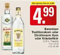 WEZ Berentzen Traditionskorn oder Strothmann Korn oder Kräuterlikör Angebot