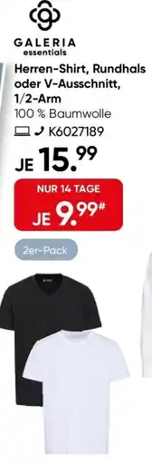 Galeria GALERIA essentials Herren-Shirt, Rundhals oder V-Ausschnitt, 1/2-Arm Angebot
