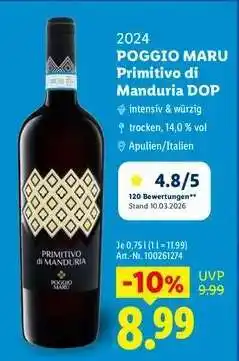 Lidl Poggio Maru Primitivo di Manduria DOP Angebot