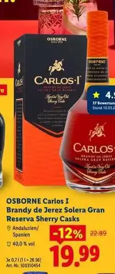 Osborne Carlos I Brandy de Jerez Solera Gran Reserva Sherry Casks