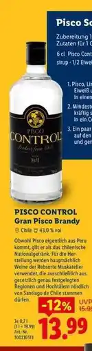 Lidl PISCO CONTROL Gran Pisco Brandy Angebot