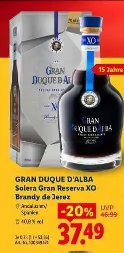 Lidl GRAN DUQUE D’ALBA Solera Gran Reserva XO Brandy de Jerez Angebot