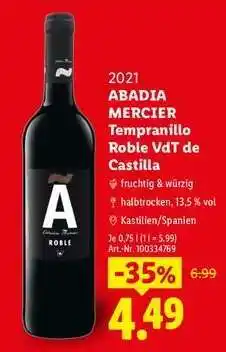 Lidl Abadia Mercier Tempranillo Roble VdT de Castilla Angebot