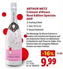 Lidl ARTHUR METZ Crémant d’Alsace Rosé Edition Spéciale AOP Angebot